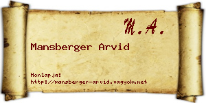 Mansberger Arvid névjegykártya